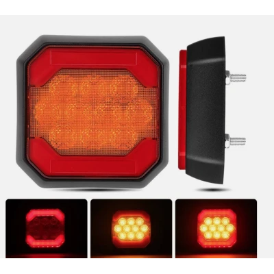 Lampa LED spate auto 12V/24V Stop + Pozitie design patrat lumina rosie si portocalie