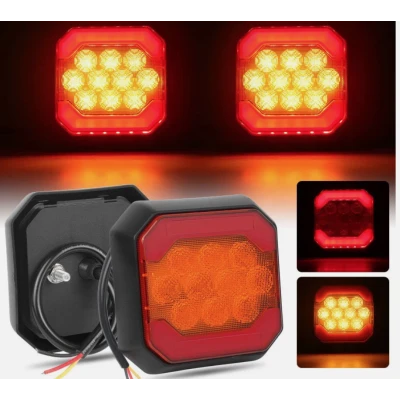 Lampa LED spate auto 12V/24V Stop + Pozitie design patrat lumina rosie si portocalie