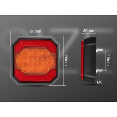 Lampa LED spate auto 12V/24V Stop + Pozitie design patrat lumina rosie si portocalie