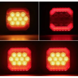 Lampa LED spate auto 12V/24V Stop + Pozitie design patrat lumina rosie si portocalie
