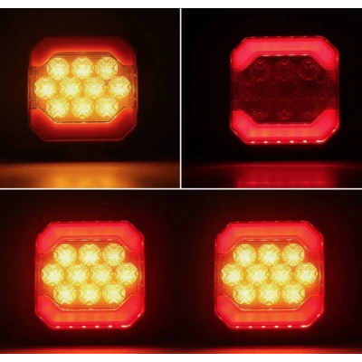 Lampa LED spate auto 12V/24V Stop + Pozitie design patrat lumina rosie si portocalie