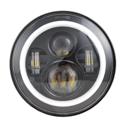 Far LED 7 inch Jeep H4 cu Angel Eyes Alb/Galben DRL + Semnalizare