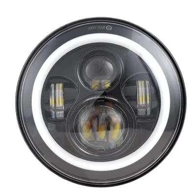 Far LED 7 inch Jeep H4 cu Angel Eyes Alb/Galben DRL + Semnalizare