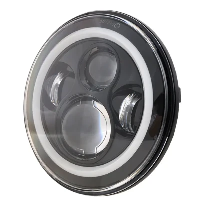 Far LED 7 inch Jeep H4 cu Angel Eyes Alb/Galben DRL + Semnalizare
