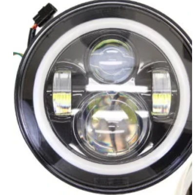 Far LED 7 inch Jeep H4 cu Angel Eyes Alb/Galben DRL + Semnalizare