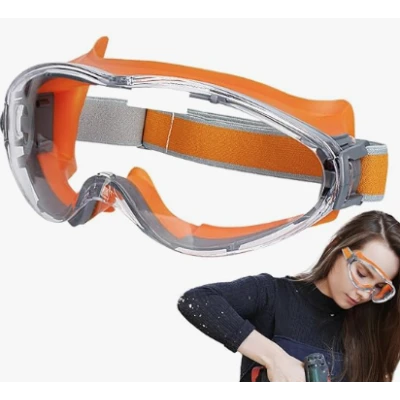 Ochelari de protectie cu banda elastica lentila transparenta anti impact pentru constructii bricolaj si atelier PORTOCALIU