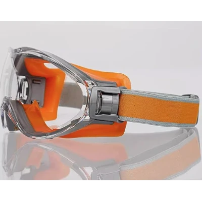 Ochelari de protectie cu banda elastica lentila transparenta anti impact pentru constructii bricolaj si atelier PORTOCALIU
