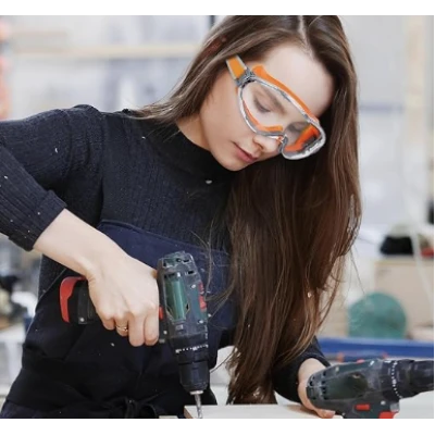 Ochelari de protectie cu banda elastica lentila transparenta anti impact pentru constructii bricolaj si atelier PORTOCALIU