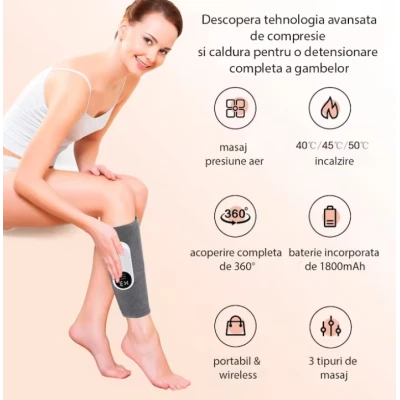 Aparat de masaj pentru picioare electric cu 3 niveluri de intensitate design ajustabil cu incalzire