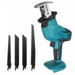 Fierastrau electric tip sabie cu 2 acumulatori 4 panze pentru multiple materiale albastru