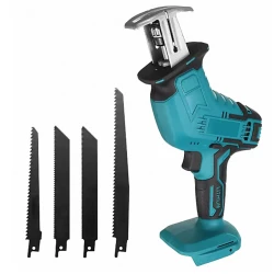 Fierastrau electric tip sabie cu 2 acumulatori 4 panze pentru multiple materiale albastru