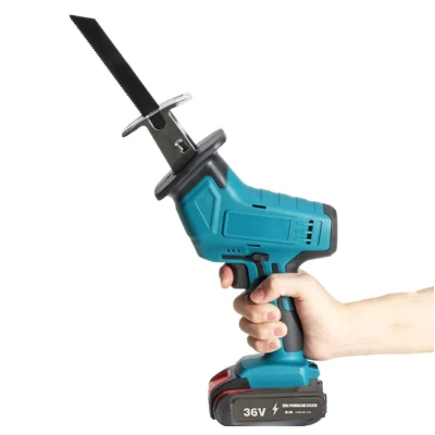Fierastrau electric tip sabie cu 2 acumulatori 4 panze pentru multiple materiale albastru