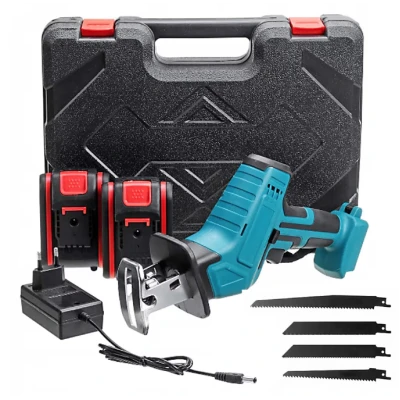 Fierastrau electric tip sabie cu 2 acumulatori 4 panze pentru multiple materiale albastru