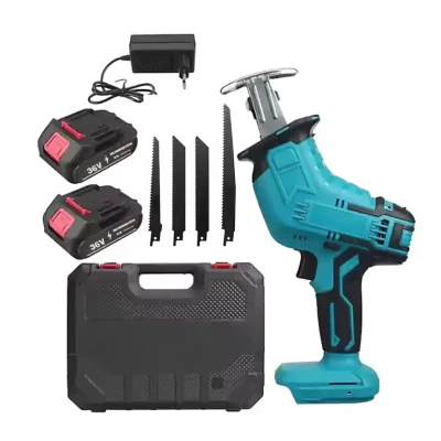 Fierastrau electric tip sabie cu 2 acumulatori 4 panze pentru multiple materiale albastru