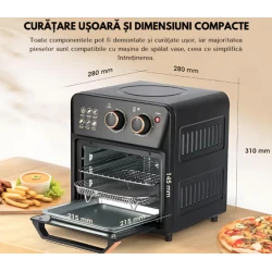 Friteuza cu aer cald retro 1360W capacitate 12L cu geam transparent