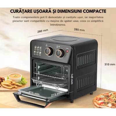 Friteuza cu aer cald retro 1360W capacitate 12L cu geam transparent
