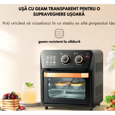 Friteuza cu aer cald retro 1360W capacitate 12L cu geam transparent