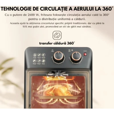 Friteuza cu aer cald retro 1360W capacitate 12L cu geam transparent