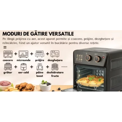 Friteuza cu aer cald retro 1360W capacitate 12L cu geam transparent