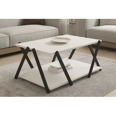 Masuta de cafea moderna cu polita depozitare design minimalist picioare in X GOLD