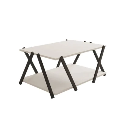 Masuta de cafea moderna cu polita depozitare design minimalist picioare in X GOLD