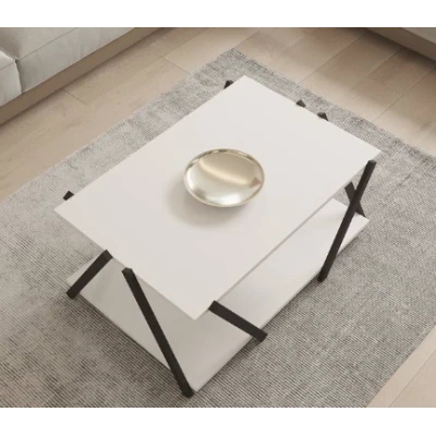 Masuta de cafea moderna cu polita depozitare design minimalist picioare in X GOLD