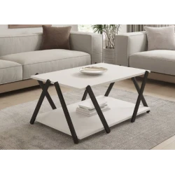 Masuta de cafea moderna cu polita depozitare design minimalist picioare in X GOLD