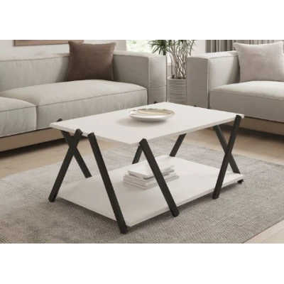 Masuta de cafea moderna cu polita depozitare design minimalist picioare in X GOLD