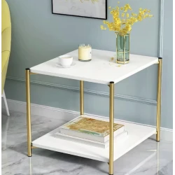 Masuta de cafea moderna cu blat tip marmura si cadru auriu 40 x 40 x 43cm