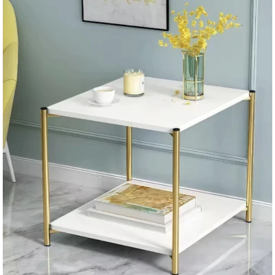 Masuta de cafea moderna cu blat tip marmura si cadru auriu 40 x 40 x 43cm