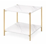 Masuta de cafea moderna cu blat tip marmura si cadru auriu 40 x 40 x 43cm