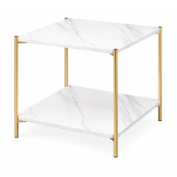 Masuta de cafea moderna cu blat tip marmura si cadru auriu 40 x 40 x 43cm