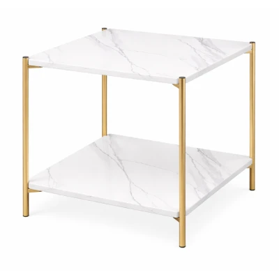 Masuta de cafea moderna cu blat tip marmura si cadru auriu 40 x 40 x 43cm
