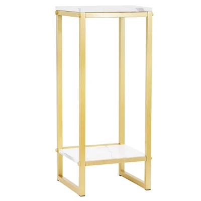 Suport decorativ pentru flori cu 2 niveluri cadru metalic auriu si polite tip marmura