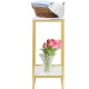 Suport decorativ pentru flori cu 2 niveluri cadru metalic auriu si polite tip marmura