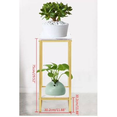 Suport decorativ pentru flori cu 2 niveluri cadru metalic auriu si polite tip marmura