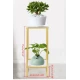 Suport decorativ pentru flori cu 2 niveluri cadru metalic auriu si polite tip marmura