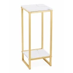 Suport decorativ pentru flori cu 2 niveluri cadru metalic auriu si polite tip marmura
