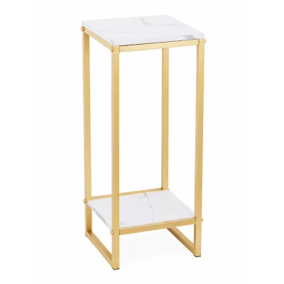 Suport decorativ pentru flori cu 2 niveluri cadru metalic auriu si polite tip marmura