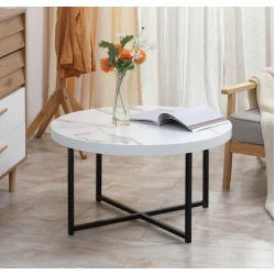 Masuta de cafea rotunda MDF/Metal 80x45 cm Alb