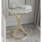 UB Masuta de cafea rotunda moderna cu blat alb stil marmura si cadru metalic AURIU