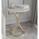 UB Masuta de cafea rotunda moderna cu blat alb stil marmura si cadru metalic AURIU