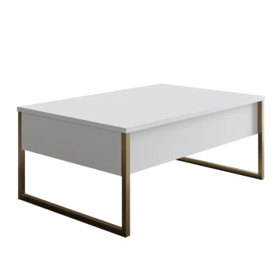 RESIGILAT Masuta cafea alb si auriu din PAL/metal 90x60x40 cm URME USOARE