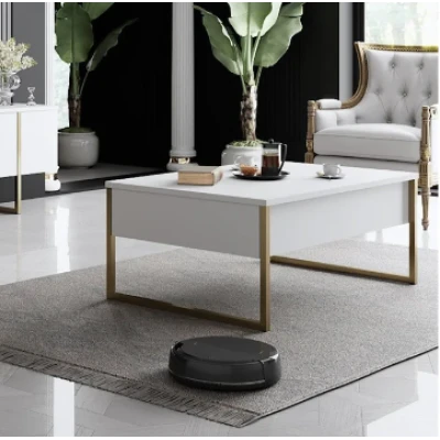 RESIGILAT Masuta cafea alb si auriu din PAL/metal 90x60x40 cm URME USOARE