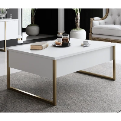 RESIGILAT Masuta cafea alb si auriu din PAL/metal 90x60x40 cm URME USOARE