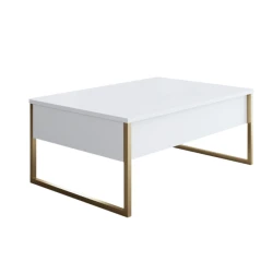 RESIGILAT Masuta cafea alb si auriu din PAL/metal 90x60x40 cm URME USOARE