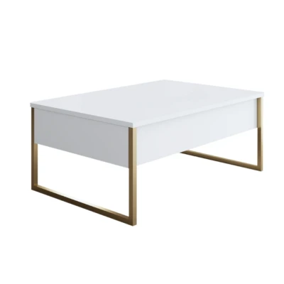 RESIGILAT Masuta cafea alb si auriu din PAL/metal 90x60x40 cm URME USOARE