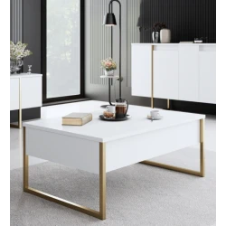 RESIGILAT Masuta cafea alb si auriu din PAL/metal 90x60x40 cm URME USOARE