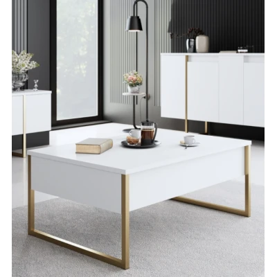 RESIGILAT Masuta cafea alb si auriu din PAL/metal 90x60x40 cm URME USOARE