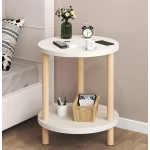 Masuta rotunda moderna cu polita blat alb si picioare din lemn 40 x 53 cm